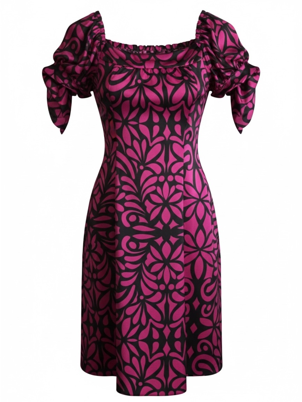 INC International Concepts Fuchsia and Black Puff-Sleeve Midi Dress